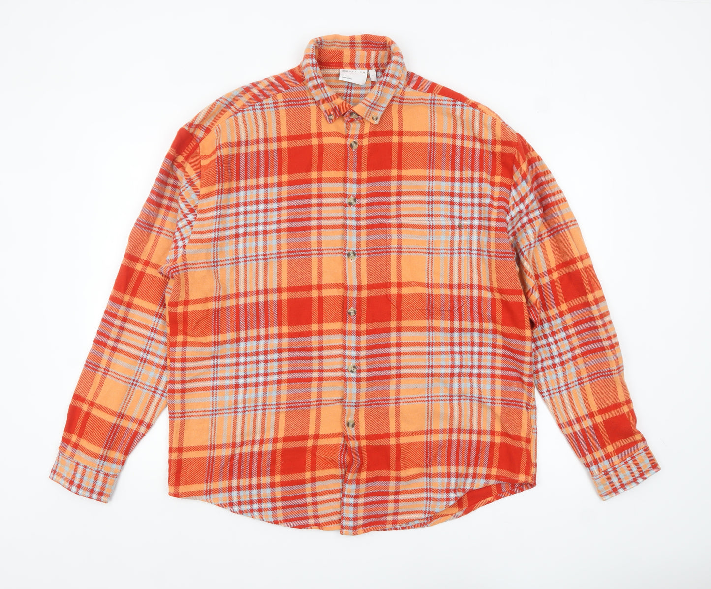 ASOS DESIGN Women's Orange Plaid Flannel Jacket L Regular Fit