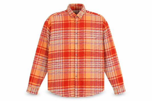 Front view of ASOS DESIGN Women's Orange Plaid Flannel Jacket L Regular Fit