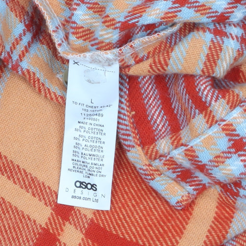 ASOS DESIGN Women's Orange Plaid Flannel Jacket L Regular Fit