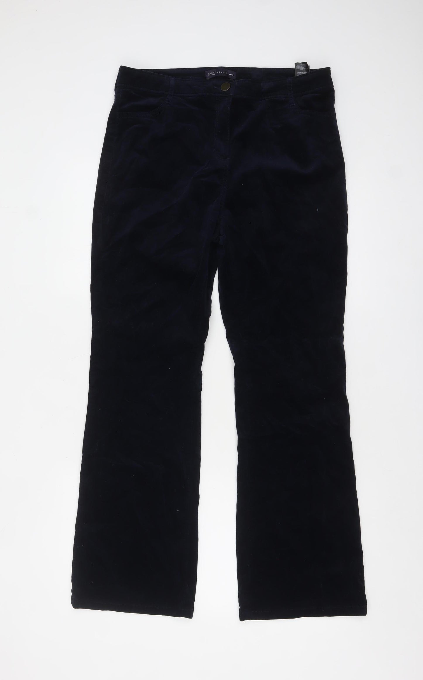 Marks and Spencer Womens Black Velvet Stretch Trousers Size 14