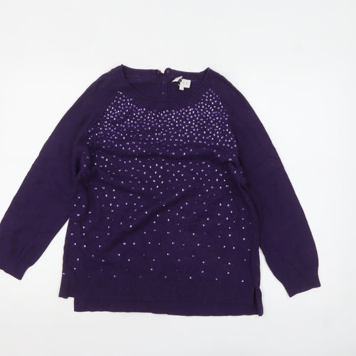 EAST Women's Purple Beaded Knit Pullover Jumper M