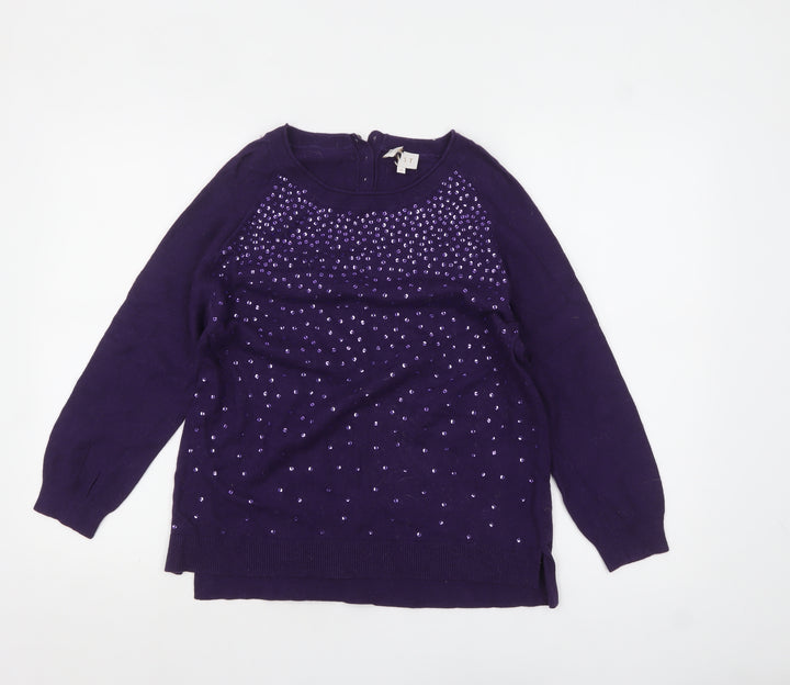 EAST Women's Purple Beaded Knit Pullover Jumper M