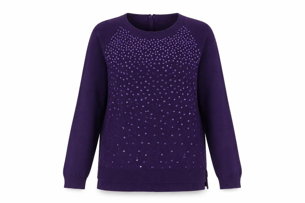 Front view of East Women's Purple Beaded Knit jumper M