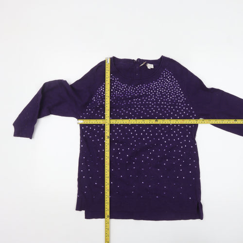 EAST Women's Purple Beaded Knit Pullover Jumper M