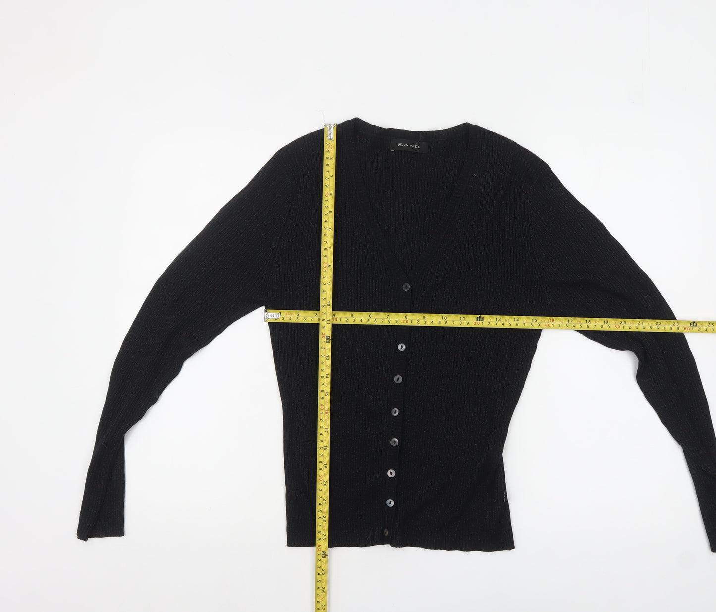 Sand Women's Black Silk Blend V-Neck Cardigan XL