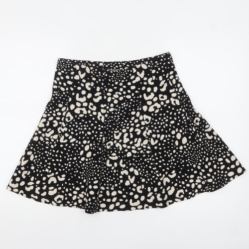 Oasis Women’s Black Animal Print A-Line Stretch Short Skirt M