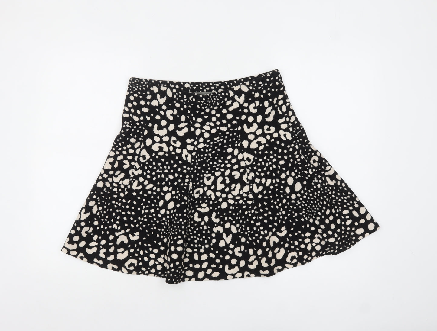 Oasis Women’s Black Animal Print A-Line Stretch Short Skirt M