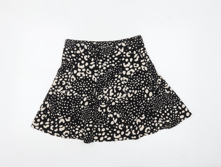 Oasis Women’s Black Animal Print A-Line Stretch Short Skirt M