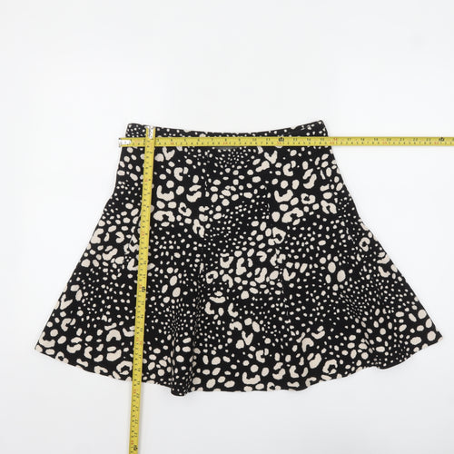 Oasis Women’s Black Animal Print A-Line Stretch Short Skirt M