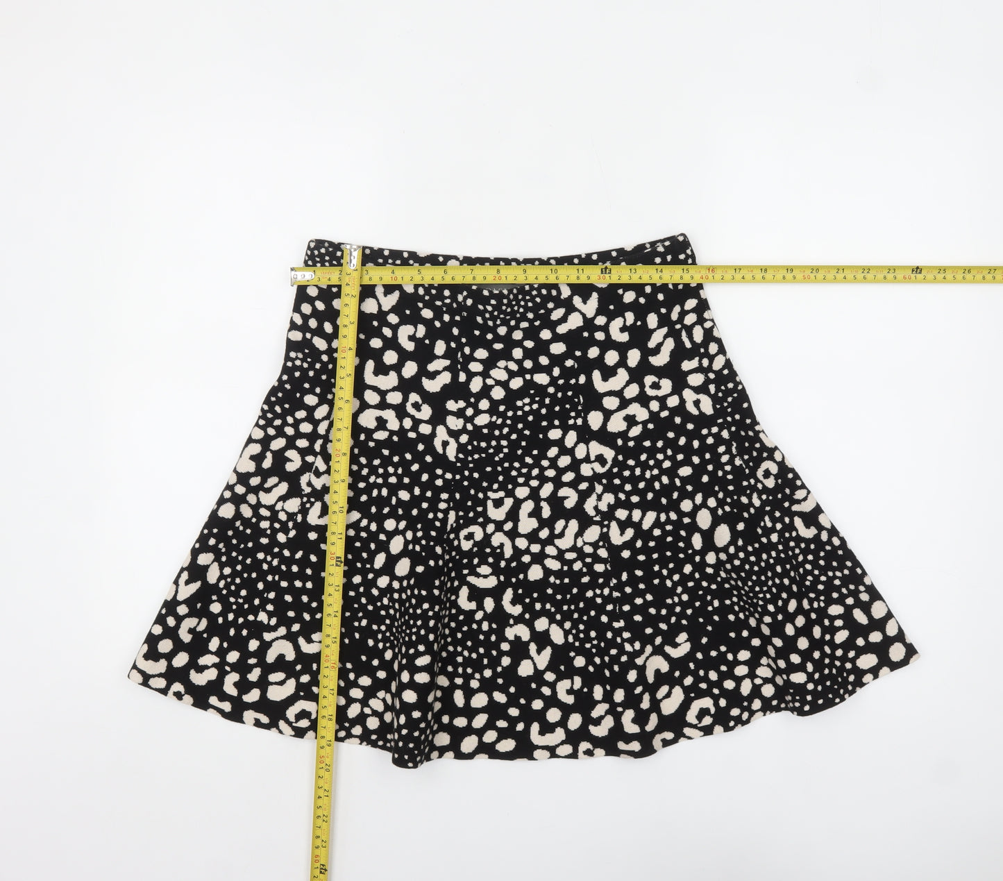 Oasis Women’s Black Animal Print A-Line Stretch Short Skirt M