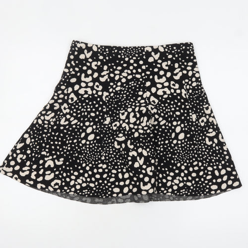 Oasis Women’s Black Animal Print A-Line Stretch Short Skirt M
