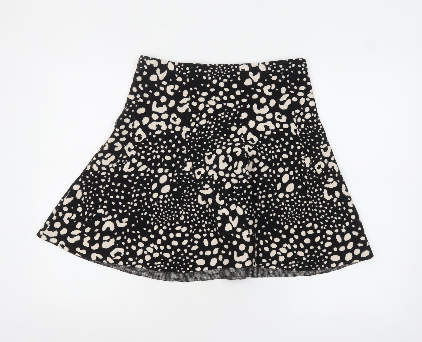 Oasis Women’s Black Animal Print A-Line Stretch Short Skirt M