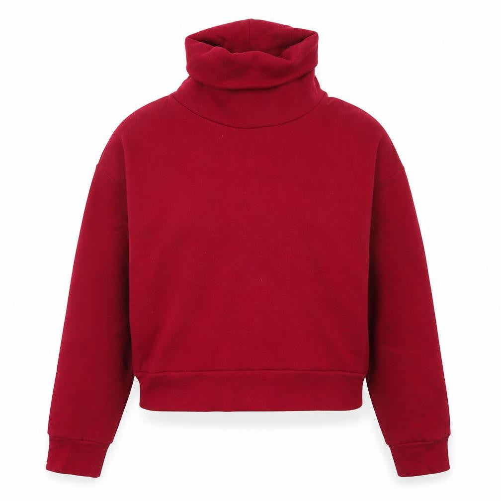 Front view of Zara women’s red long sleeve high neck pullover sweatshirt, size S