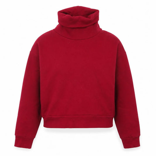 Front view of Zara women’s red long sleeve high neck pullover sweatshirt, size S