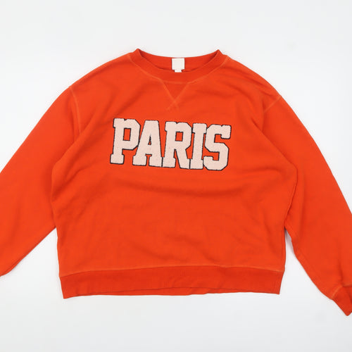 H&M Women Orange Paris Pullover Sweatshirt Size Small Casual
