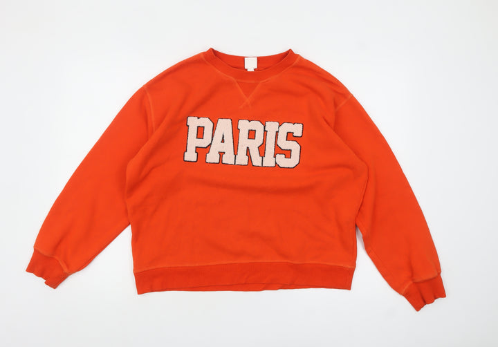 H&M Women Orange Paris Pullover Sweatshirt Size Small Casual