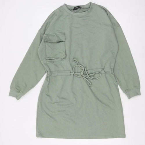 Missguided Women’s Green Long Sleeve Belted T-Shirt Dress UK 8