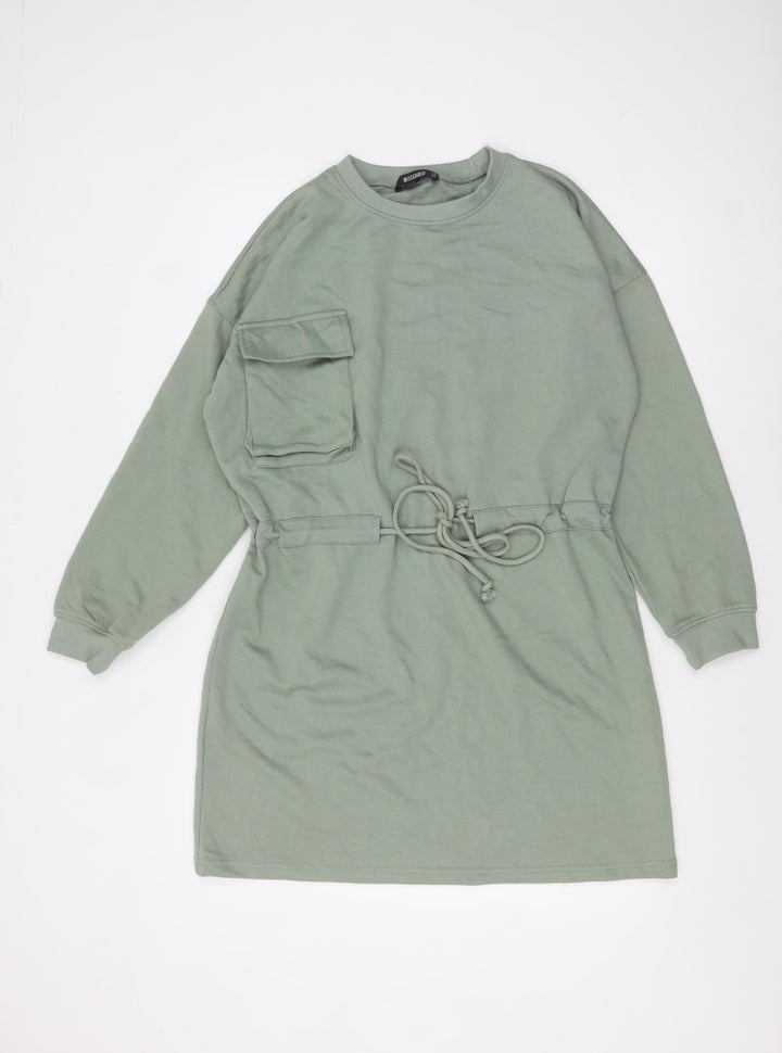 Missguided Women’s Green Long Sleeve Belted T-Shirt Dress UK 8
