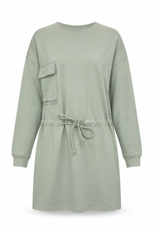 Front view of Missguided Women’s Green Long Sleeve Belted T-Shirt Dress UK 8