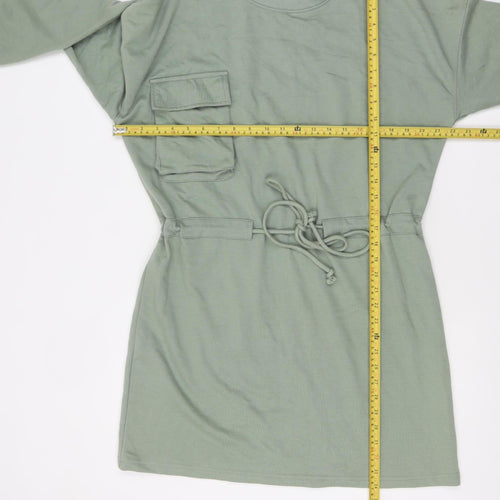 Missguided Women’s Green Long Sleeve Belted T-Shirt Dress UK 8
