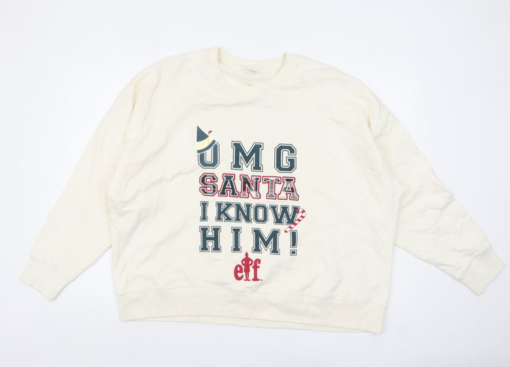 Marks and Spencer Women Ivory Elf Christmas Graphic Sweatshirt Size 20