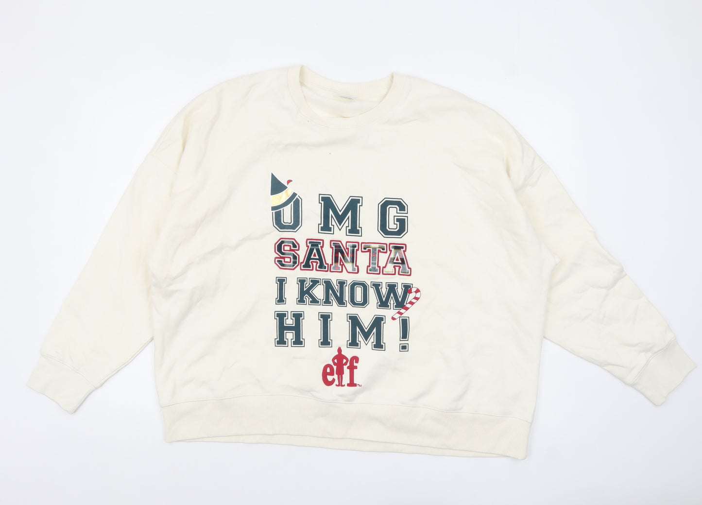 Marks and Spencer Women Ivory Elf Christmas Graphic Sweatshirt Size 20