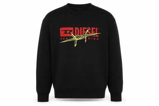 Front view of Diesel Men's Black Graphic Logo Pullover Sweatshirt, size M