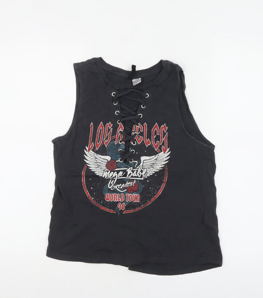H&M Divided Women’s Black Lace-Up Rock Tank Top Size S