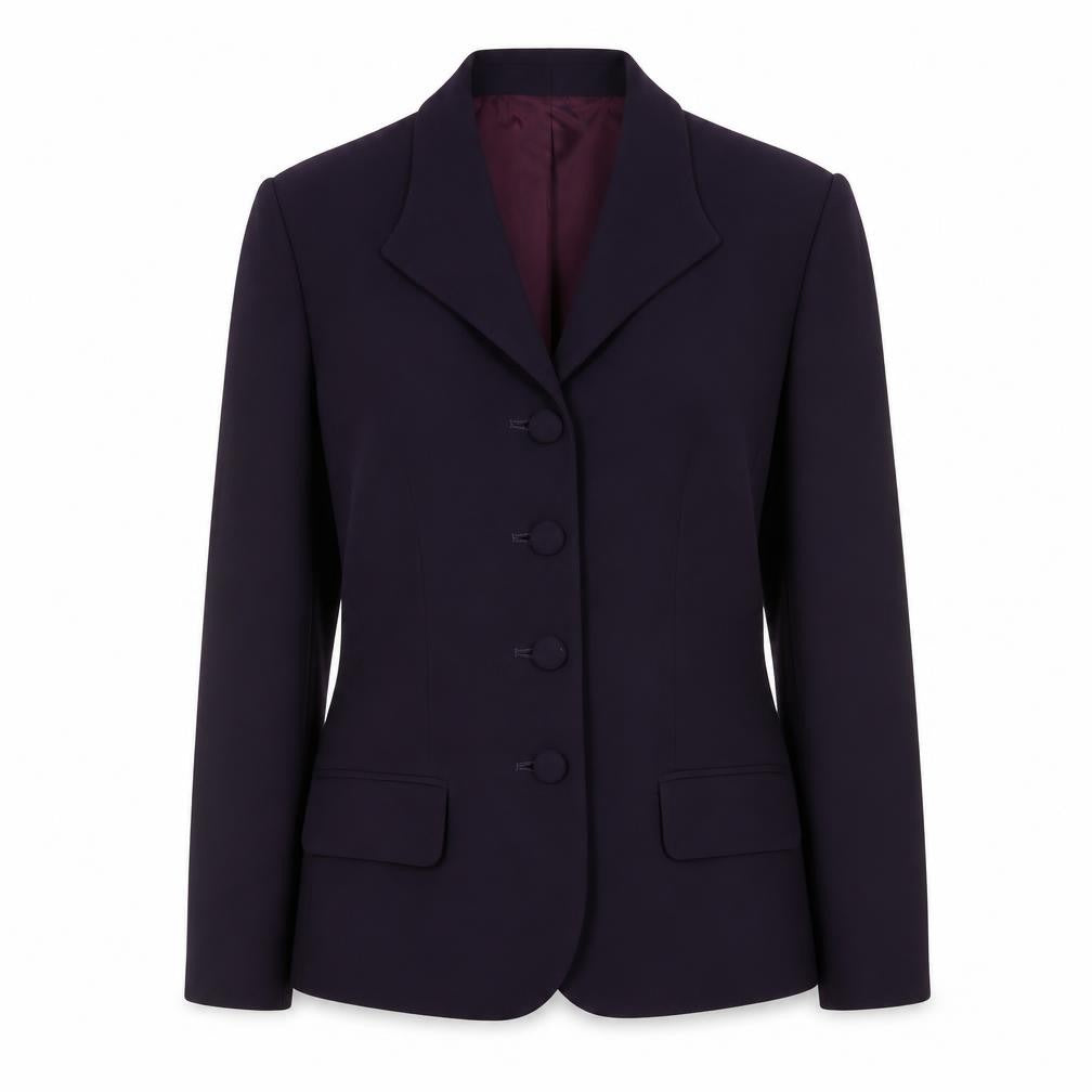 Front view of Casual Corner Women's Purple Blazer, size 10, Classic Lined Jacket