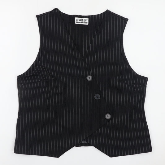 Dennis Day Collection Women's Black Pinstripe Sleeveless V-Neck Blouse Size 12