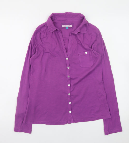 White Stuff Women Purple Size 8 Cotton Button-Up Shirt