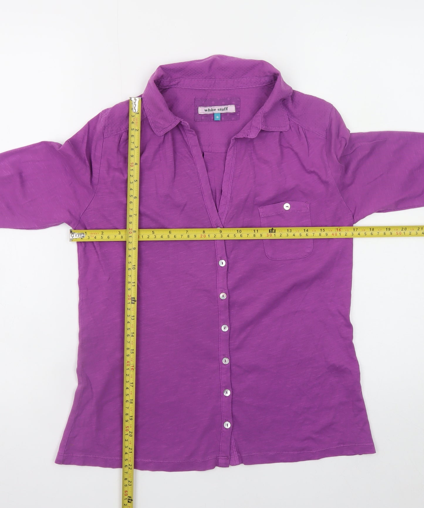 White Stuff Women Purple Size 8 Cotton Button-Up Shirt