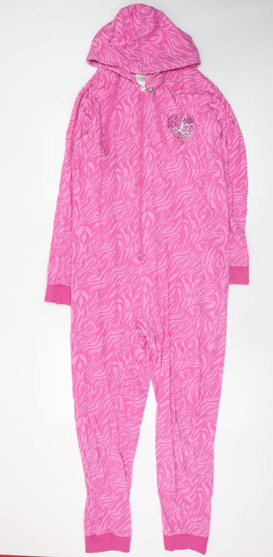 Avon Womens Pink Animal Print Hooded Cotton Onesie UK 12-14
