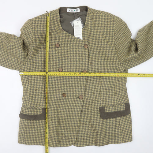 Jacques Vert Womens Green Houndstooth Blazer UK 18 Wool Blend Lined Double Breasted
