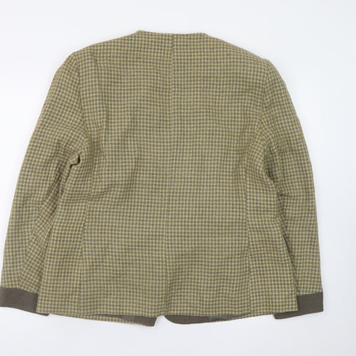 Jacques Vert Womens Green Houndstooth Blazer UK 18 Wool Blend Lined Double Breasted
