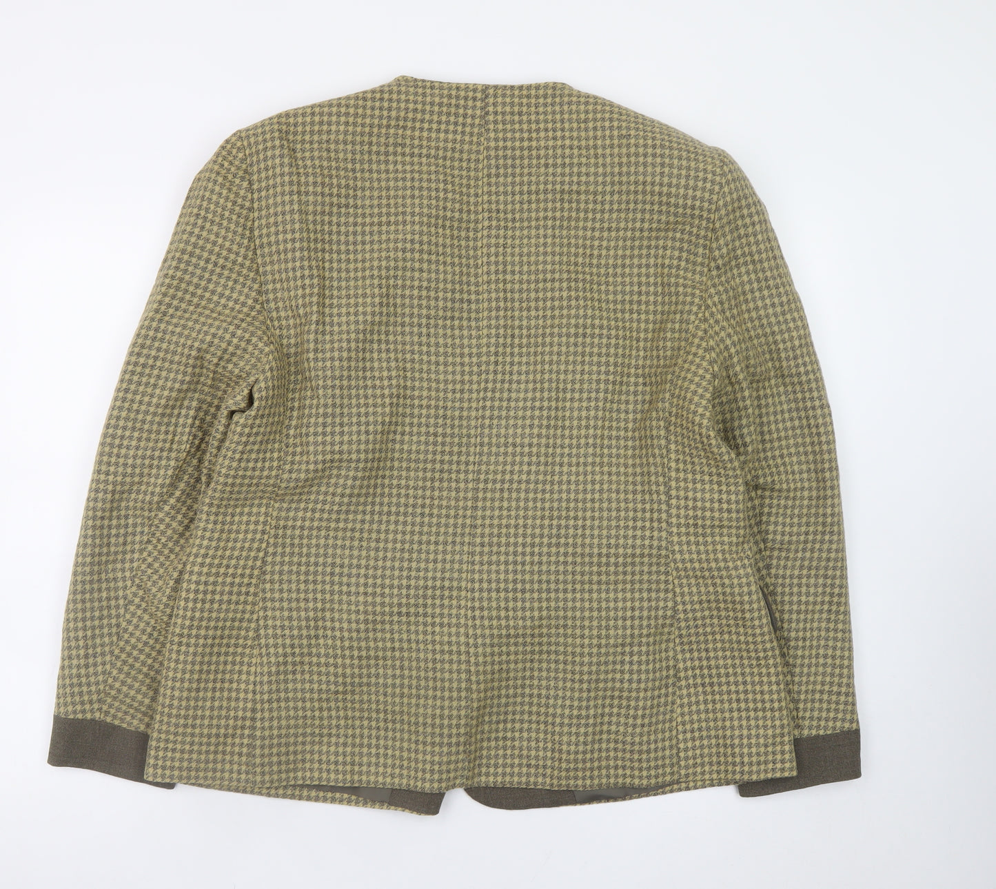 Jacques Vert Womens Green Houndstooth Blazer UK 18 Wool Blend Lined Double Breasted