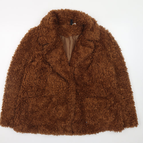 H&M Divided Women’s Brown Faux Fur Coat Size 12 Winter Overcoat