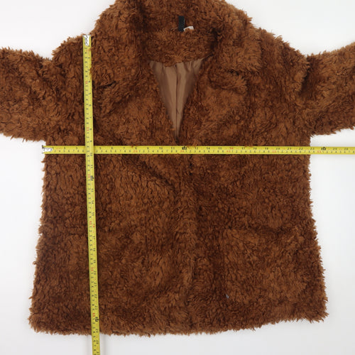 H&M Divided Women’s Brown Faux Fur Coat Size 12 Winter Overcoat
