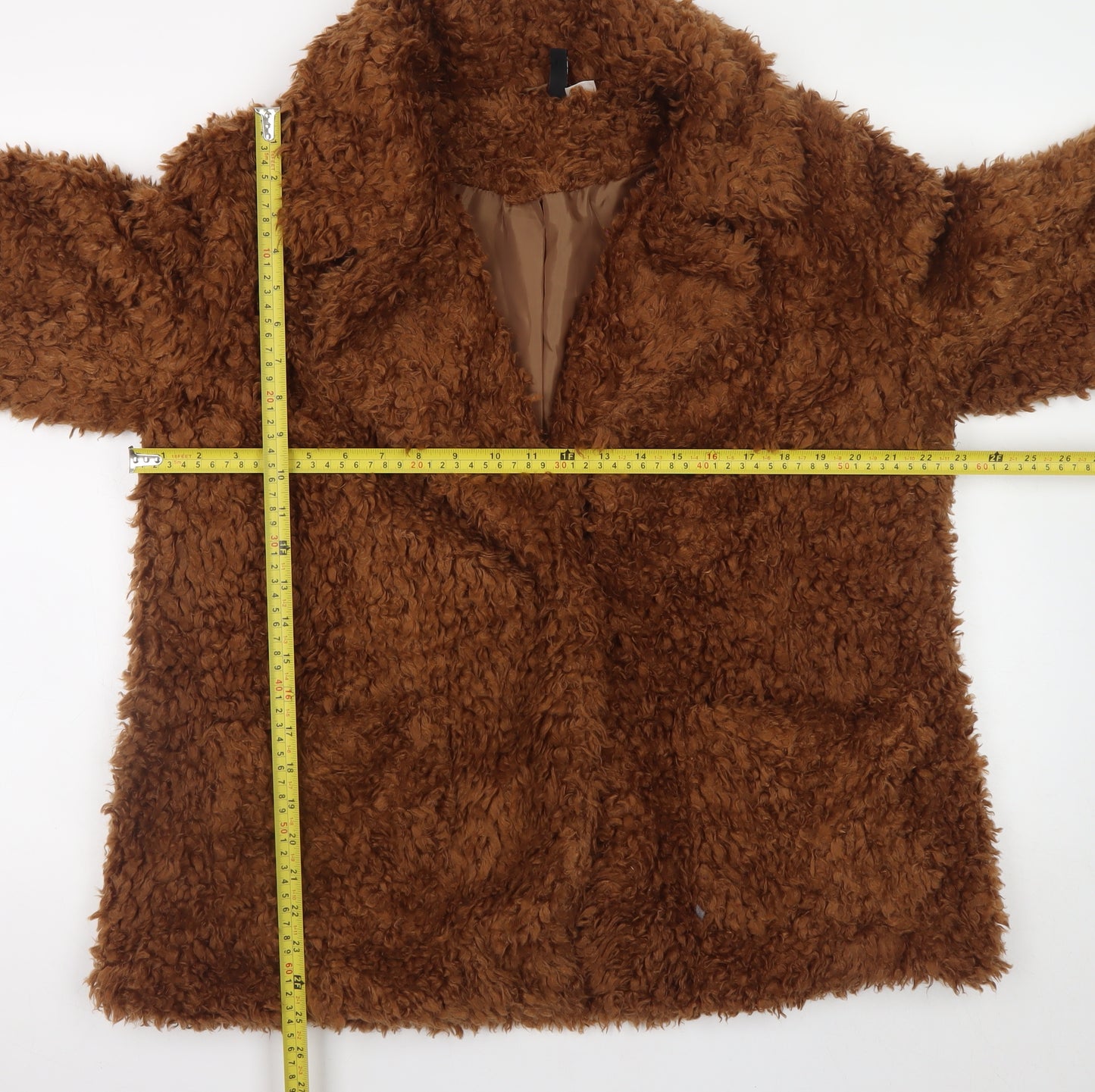 H&M Divided Women’s Brown Faux Fur Coat Size 12 Winter Overcoat