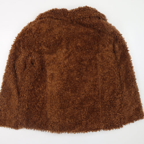 H&M Divided Women’s Brown Faux Fur Coat Size 12 Winter Overcoat