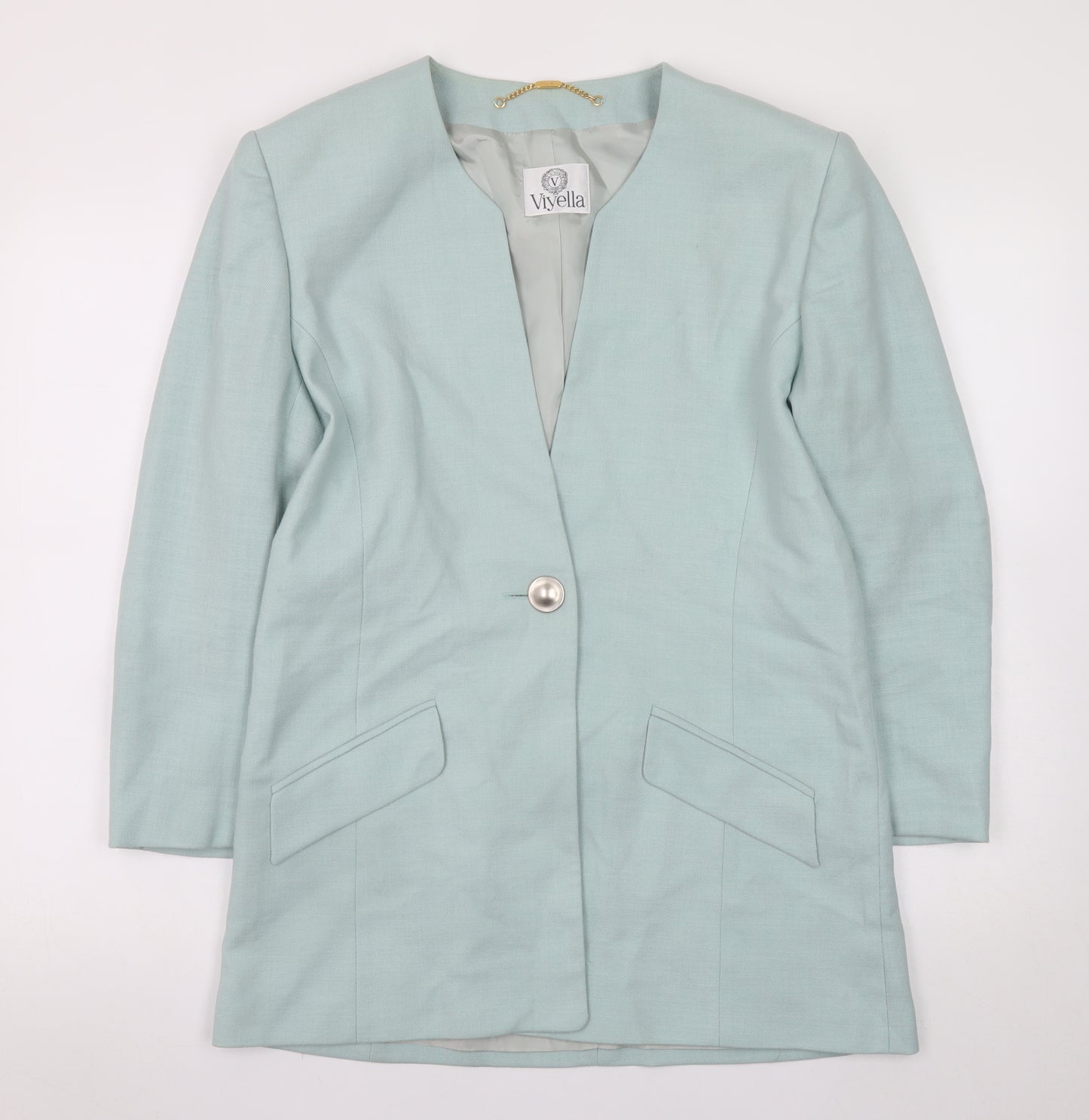 Viyella Women Green Size 12 Classic Long Sleeve Blazer Jacket