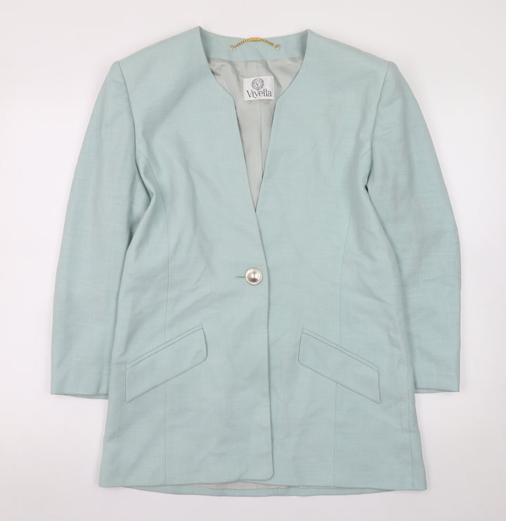 Viyella Women Green Size 12 Classic Long Sleeve Blazer Jacket