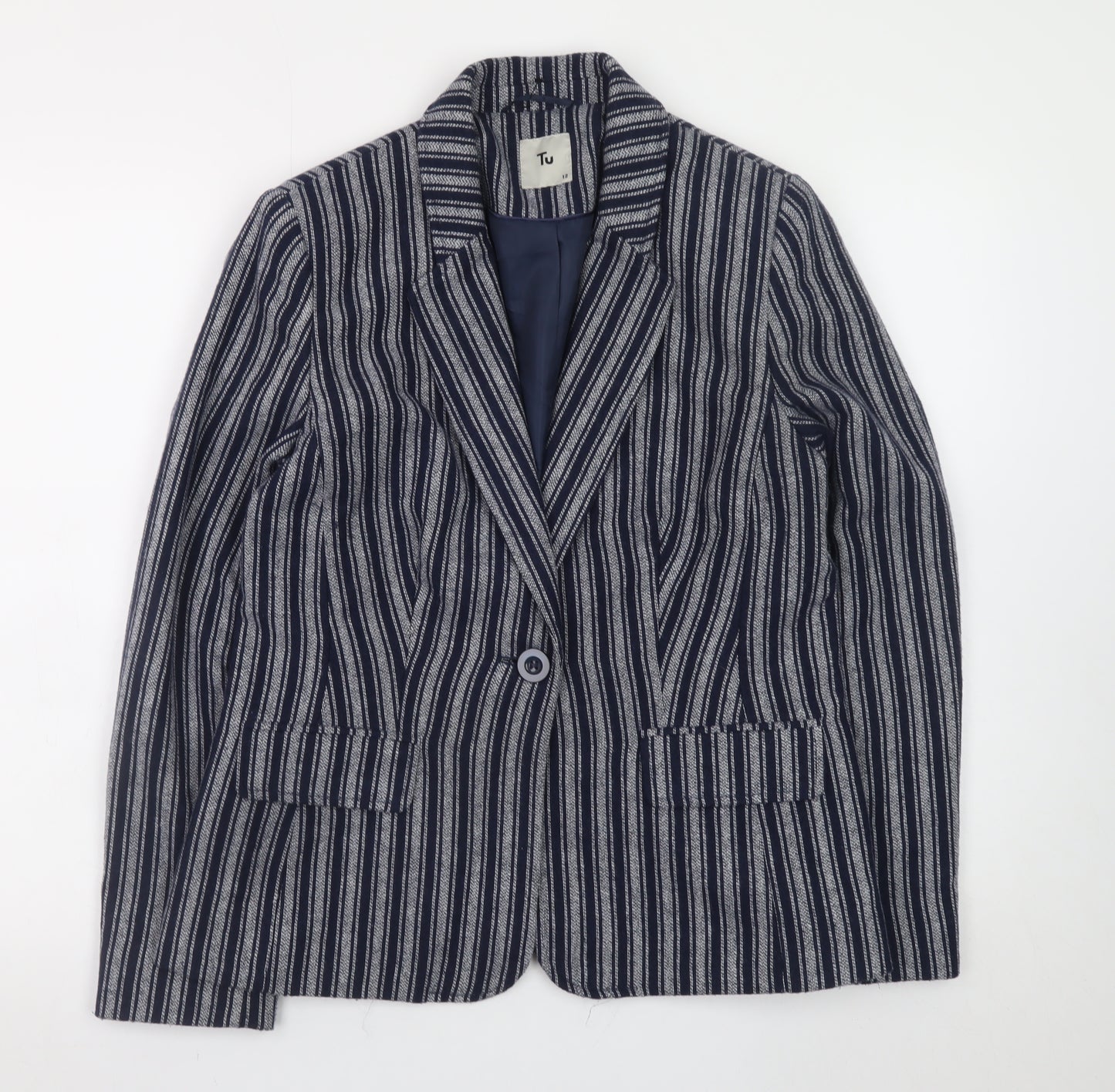 Tu Women Blue Striped Blazer Size 12 Single-Breasted Work Jacket