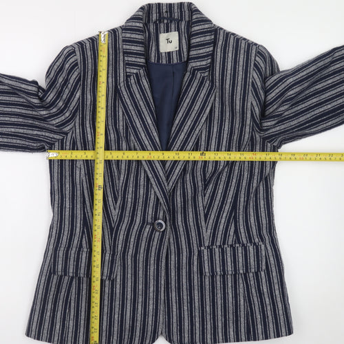 Tu Women Blue Striped Blazer Size 12 Single-Breasted Work Jacket