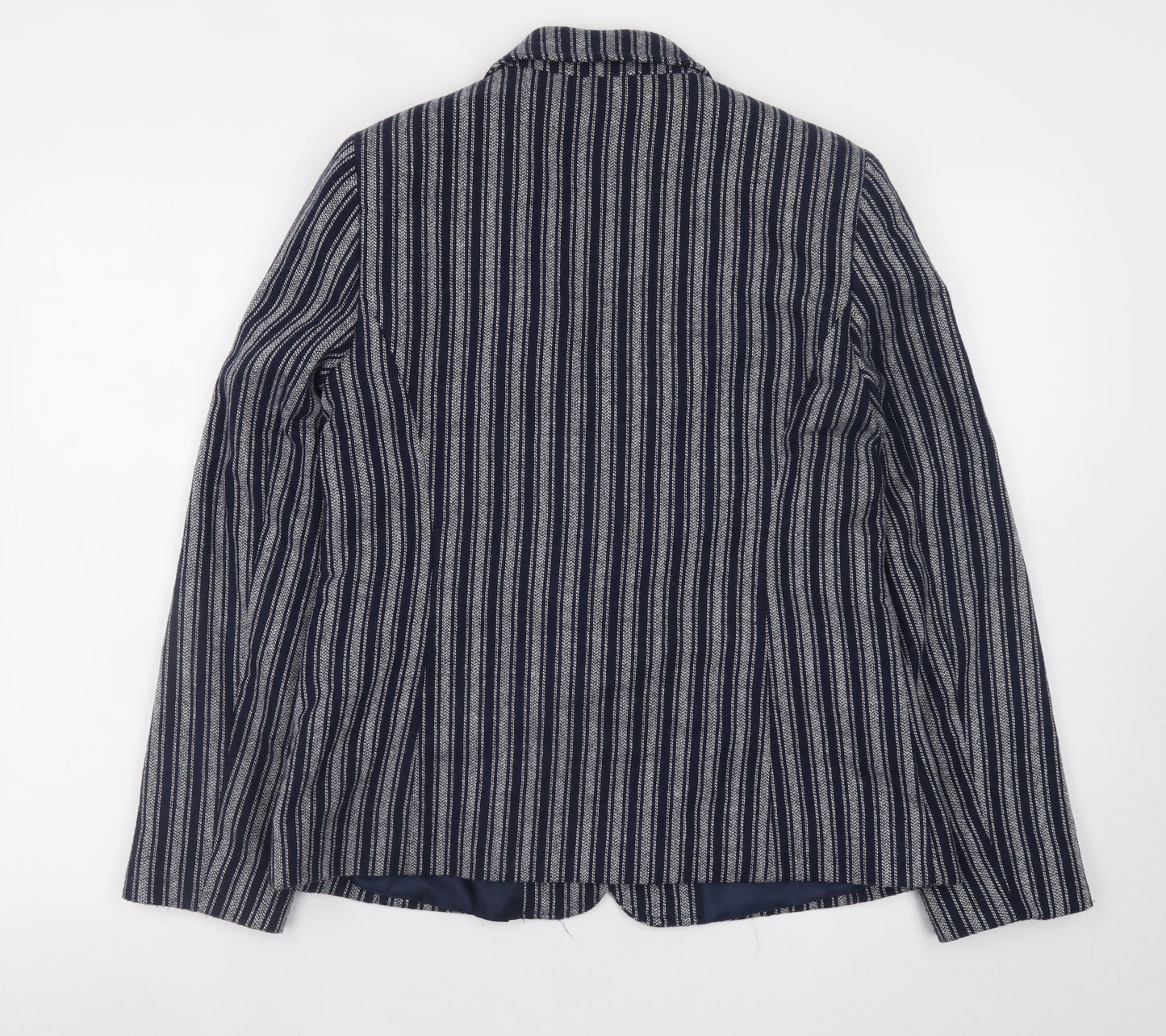 Tu Women Blue Striped Blazer Size 12 Single-Breasted Work Jacket