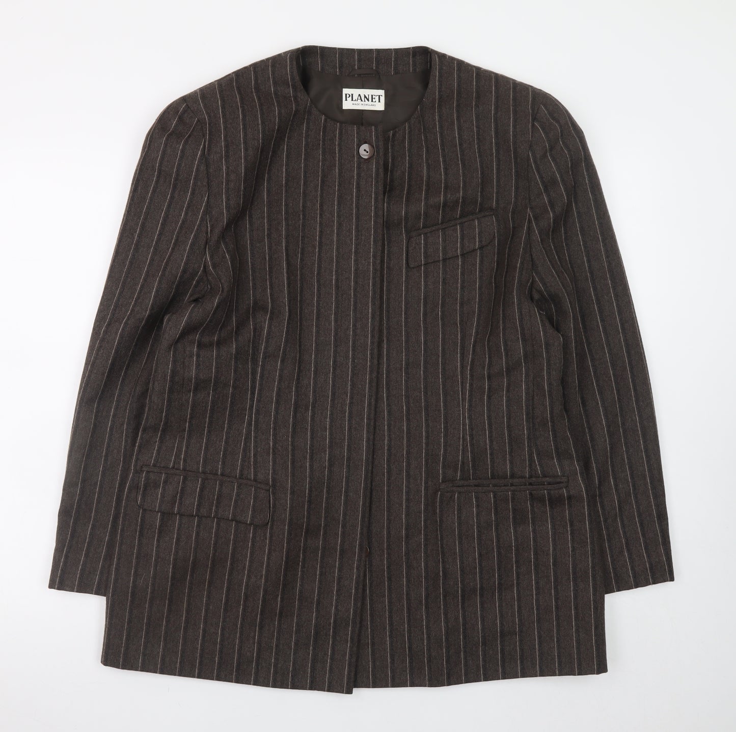 Planet Women’s Brown Wool Pinstripe Blazer Jacket Size 16