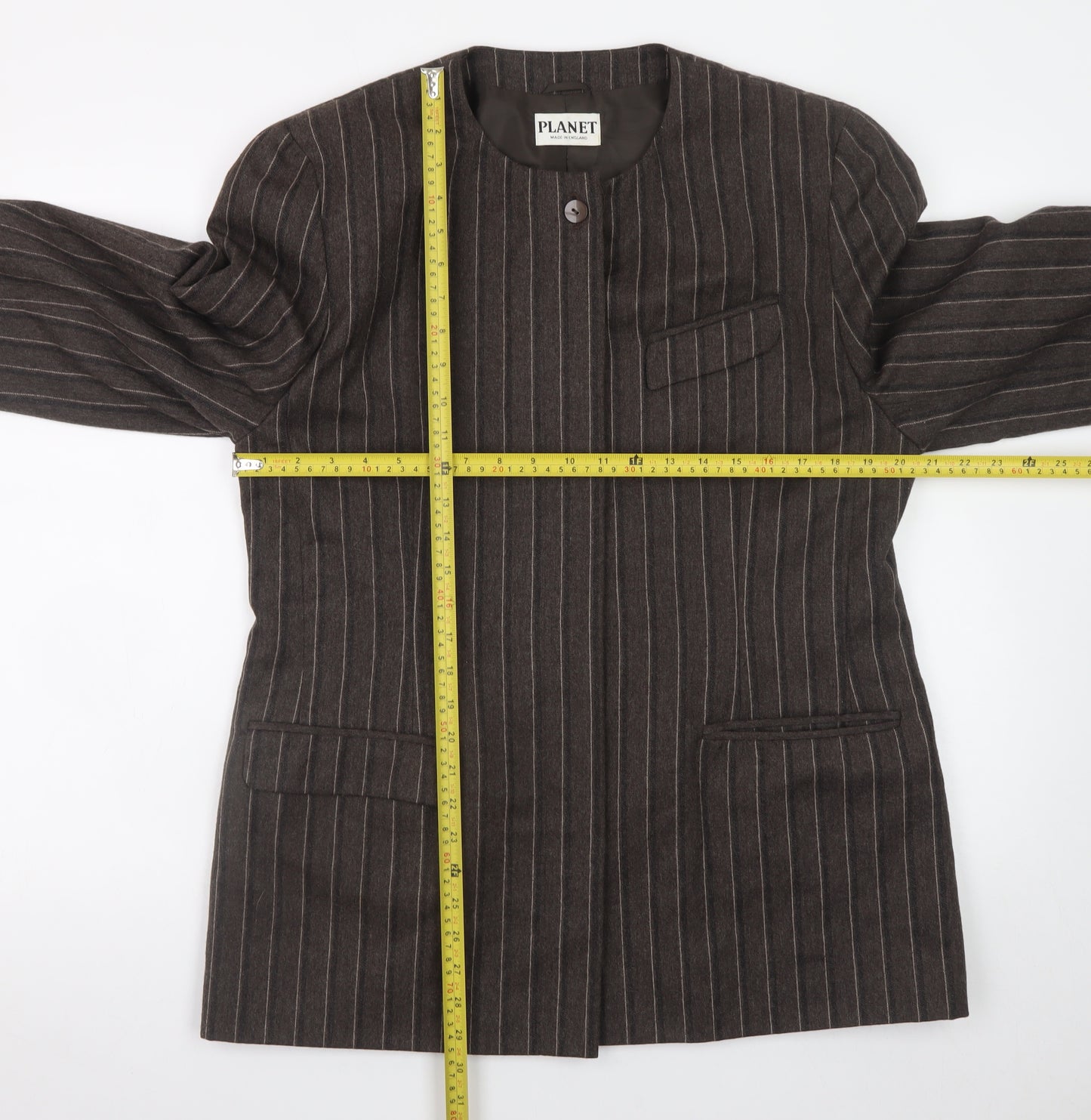 Planet Women’s Brown Wool Pinstripe Blazer Jacket Size 16