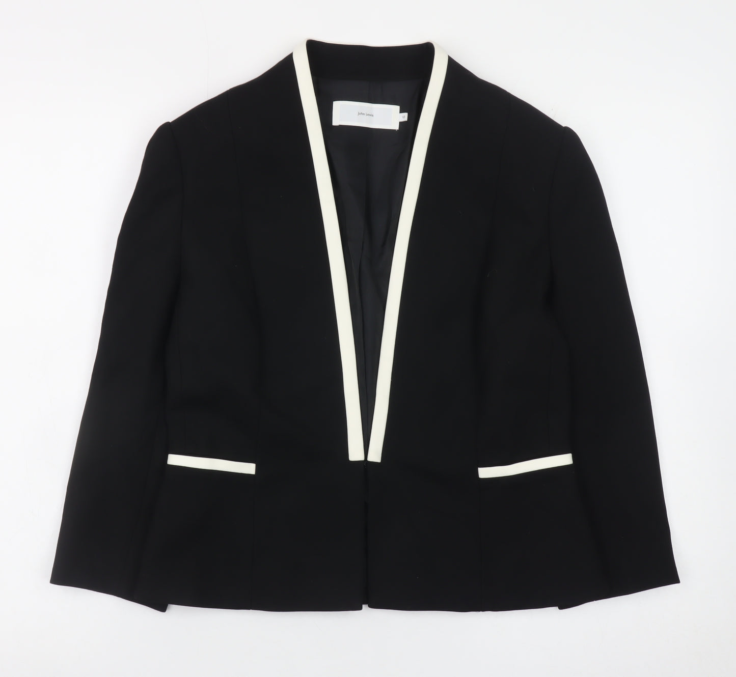 John Lewis Women Black Blazer Size 10 Formal Contrast Trim Jacket