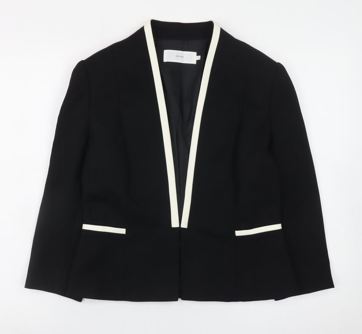 John Lewis Women Black Blazer Size 10 Formal Contrast Trim Jacket