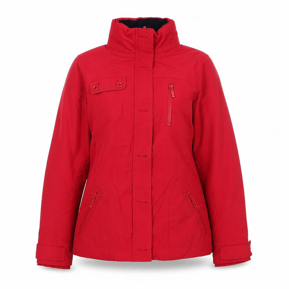Front view of Maine New England Women's Red Waterproof Parka Jacket, size 12